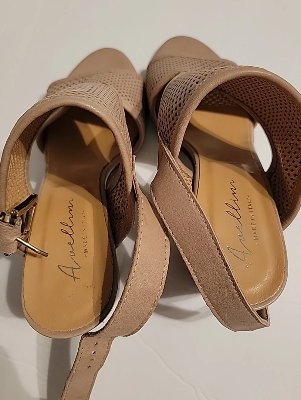 Avellini Women’s Italy Leather Open Toe 3 1/2 Block Heel Sandals Tan Sz7.5/8 EUC